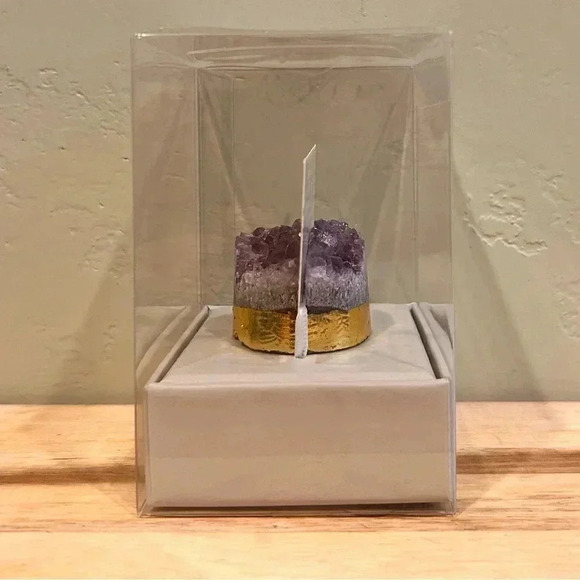 Genuine Amethyst Cluster.Desktop Note Holder. Amethyst Cluster + Gold Base. NWTS - Picture 3 of 10